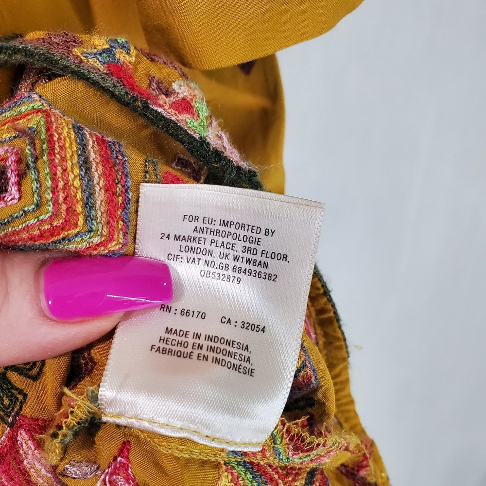 Anthropologie Floreat Raella Gold Mustard Embroidered Tunic Dress size small - Picture 11 of 14